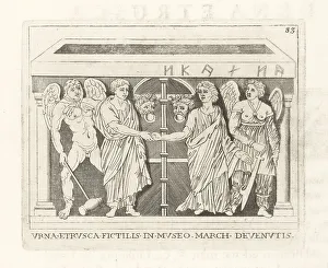 Ridolfino Venuti Prints: Bride and groom with winged deities from an Etruscan urn