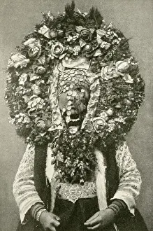 Bulgaria Prints: Bride wearing a traditional floral mask, Bulgaria