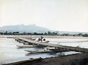 Bridge of boats, near Ikao, Japan, circa 1880s