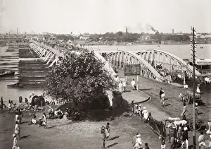 Calcutta Prints: Bridge over the Hooghly River, Calcutta, Kolkata, India