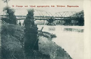 Images Dated 23rd April 2019: Bridge over the River Axios is guarded by troops - Greece