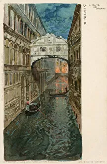 Dusk Collection: The Bridge of Sighs, Venice, Italy. The enclosed bridge is made of white limestone