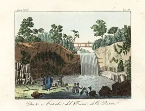 Cascade Prints: Bridge and waterfall over a river in Madagascar