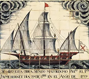 Brigantine (1779). Majorcan glazed tiles panel