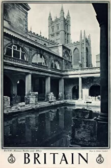 Images Dated 1st March 2013: Britain poster, Bath, Roman Baths and Abbey