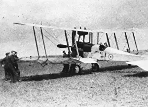 Cock Pit Prints: British BE 12 biplane on an airfield, WW1