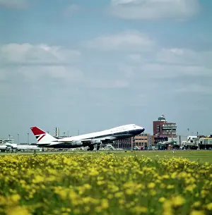 Runway Prints: British Airways Plane on Runway at London Heathrow Airport Date: circa 1960s