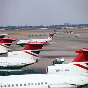Runway Prints: British Airways Planes on Runway at London Heathrow Airport Date: circa 1960s