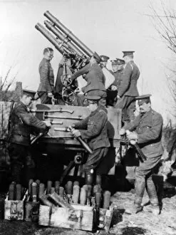 Nieppe Gallery: British anti-aircraft gun in action near Nieppe, France, WW1