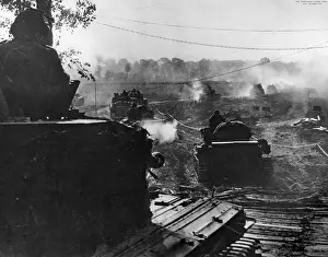 British Armoured Vehicles advancing in Normandy; Second Worl