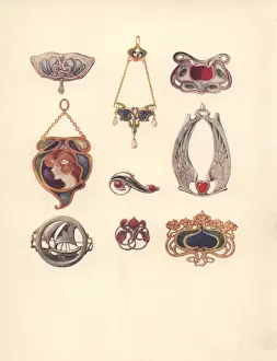 Fans Prints: British art nouveau brooches and pendants in