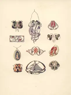 British art nouveau pendants, lockets and brooches