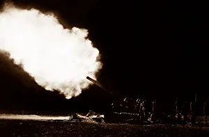 British artillery firing at night during WW1