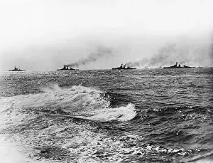 Four British battleships at sea, WW1