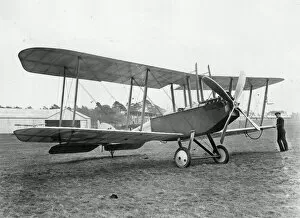 WWI Aircraft Collection: British BE2C biplane on an airfield, WW1