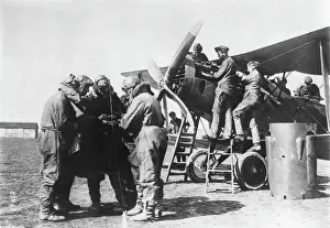 Preparing Prints: British Bristol F2B biplane preparing for takeoff, WW1