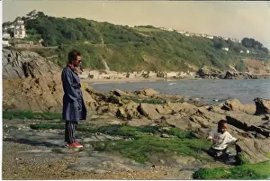 British Caribbean mother and child in East Loe Cornwall Engl