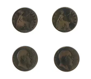British coins, two Edward VII pennies
