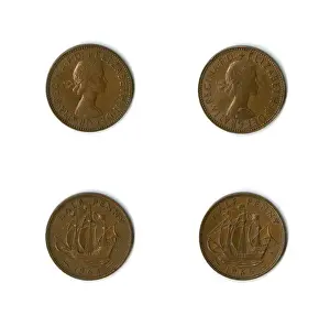 Halfpenny Prints: British coins, two Elizabeth II halfpennies
