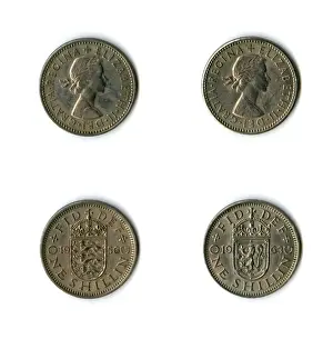 British coins, two Elizabeth II shillings