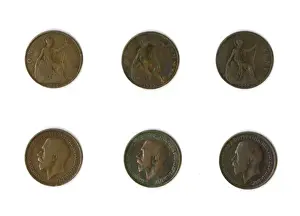Pennies Prints: British coins, three George V pennies