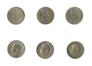 British coins, three George V shillings