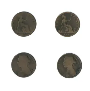 Pennies Prints: British coins, two Queen Victoria pennies