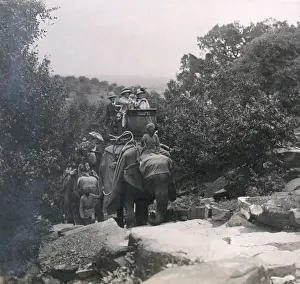 Excursion Prints: British colonials enjoying an excursion by elepant, India