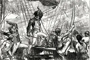 1813 Prints: British crew from HMS Pelican boarding and capturing the American brig, USS Argus