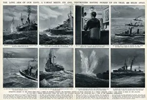 Merchantman Prints: British destroyers v. German U-boat by G. H. Davis