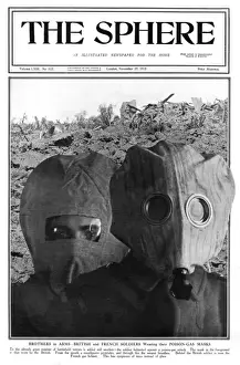 Protective Prints: British and French soldiers in gas masks, WW1