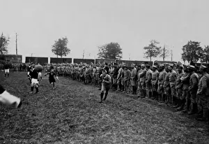 British and French soldiers playing football, WW1