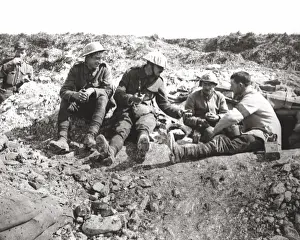 Sharing Prints: British and French soldiers sharing food, WW1