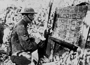 Copying Prints: British gunner with instruction board, Western Front, WW1