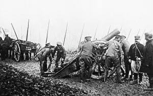 Placing Prints: British Gunners placing a line of artillery guns during WW1