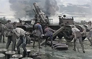 Shot Prints: A British heavy howitzer in action on the Western Front against an opposing German position