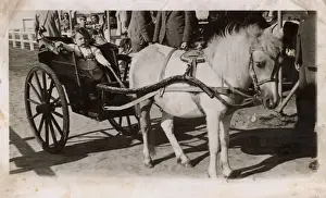 British Holiday Scene, Young toddler riding in pony carriage