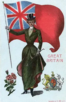 British Hunting Girl - American View - Red Ensign held aloft
