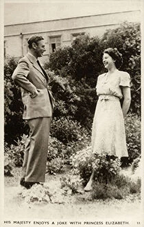 British King George VI with Princess Elizabeth - laughter