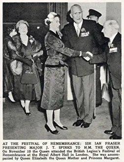 Presenting Prints: British Legion President Sir Ian Fraser presenting J T Spinks to Queen Elizabeth II