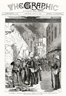 Arrests Prints: British Marines arresting Arab looters at custom house gate, Alexandria, Egypt. Date: 1882