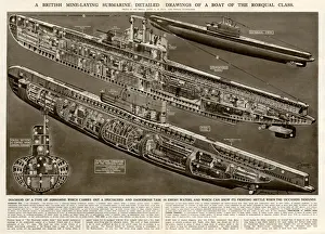 Waters Prints: British mine-laying submarine by G. H. Davis