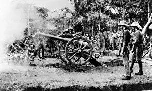 British naval gun in action, Cameroon, Africa, WW1