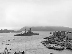 Harbours Collection: British naval warships in Plymouth Harbour, Devonshire, England