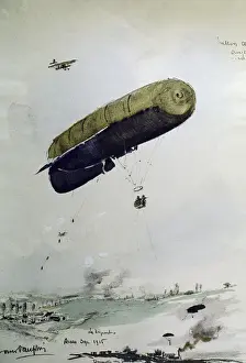 Dauphin Prints: British observation balloon being launched, Arras, WW1