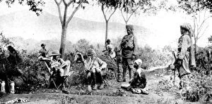Chairs Collection: British Officers interrogating a prisoner, East Africa, 1916