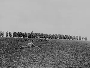 British officers watching machine gun demonstration, WW1