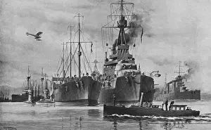 Supplying Prints: British oil carrier fuelling a super dreadnought & submarine