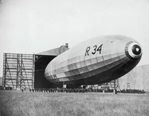 Shed Gallery: British R34 airship emerging from hangar