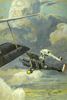 Barrett Collection: British RE8 biplane with French Nieuport 27, WW1